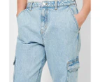 High Rise Denim Cargo Jeans - Lily Loves - Blue