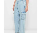 High Rise Denim Cargo Jeans - Lily Loves - Blue