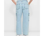 High Rise Denim Cargo Jeans - Lily Loves - Blue