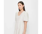 Linen Blend Blouson Sleeve Mini Dress - Preview