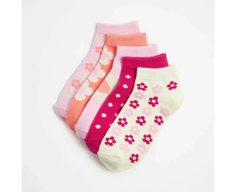 Girls Low Cut Socks 5 Pack - Maxx - Pink