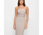 Crinkle Gathered Side Tube Dress - Lily Loves - Neutral