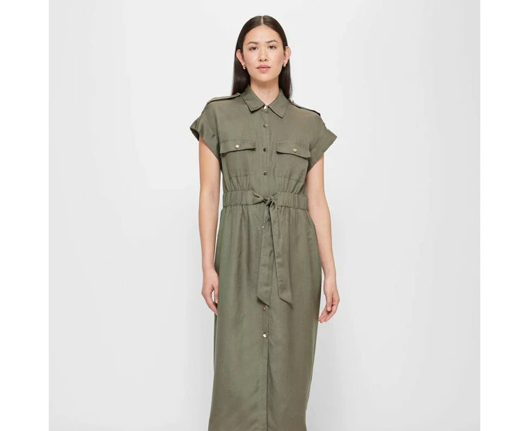 Linen Blend Utility Shirt Dress - Preview