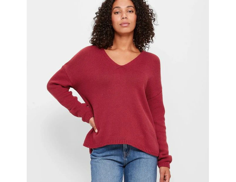 Target Australian Cotton Deep V-Neck Jumper - Red