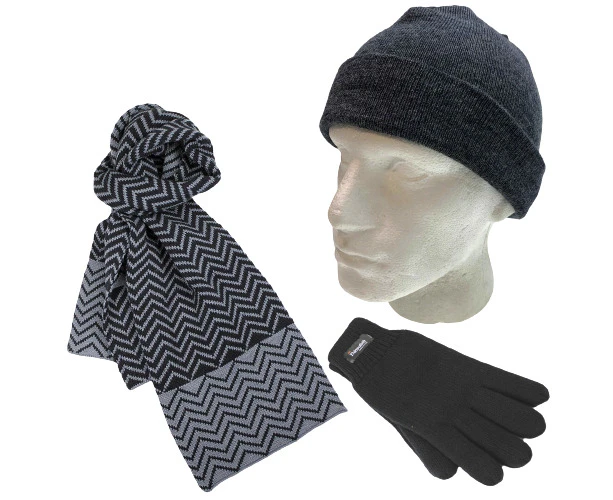 3pc Set Mens Charcoal Fine Knit Beanie Hat Dents Knit Scarf Thinsulate Gloves