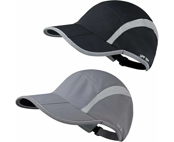 2 Pack Foldable Sports Hat for Men and Women with UPF 50+ Sun Protection(Black*dark Grey)