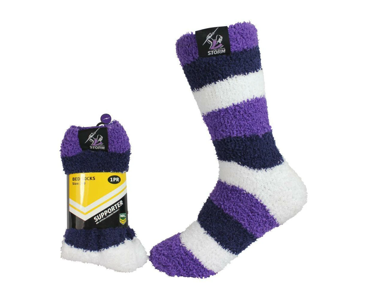 NRL Fluffy Bed Socks - Melbourne Storm - One Pair