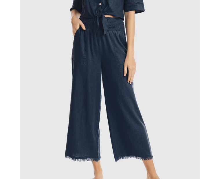 Linen Blend Wide Leg Beach Pants - Piping Hot