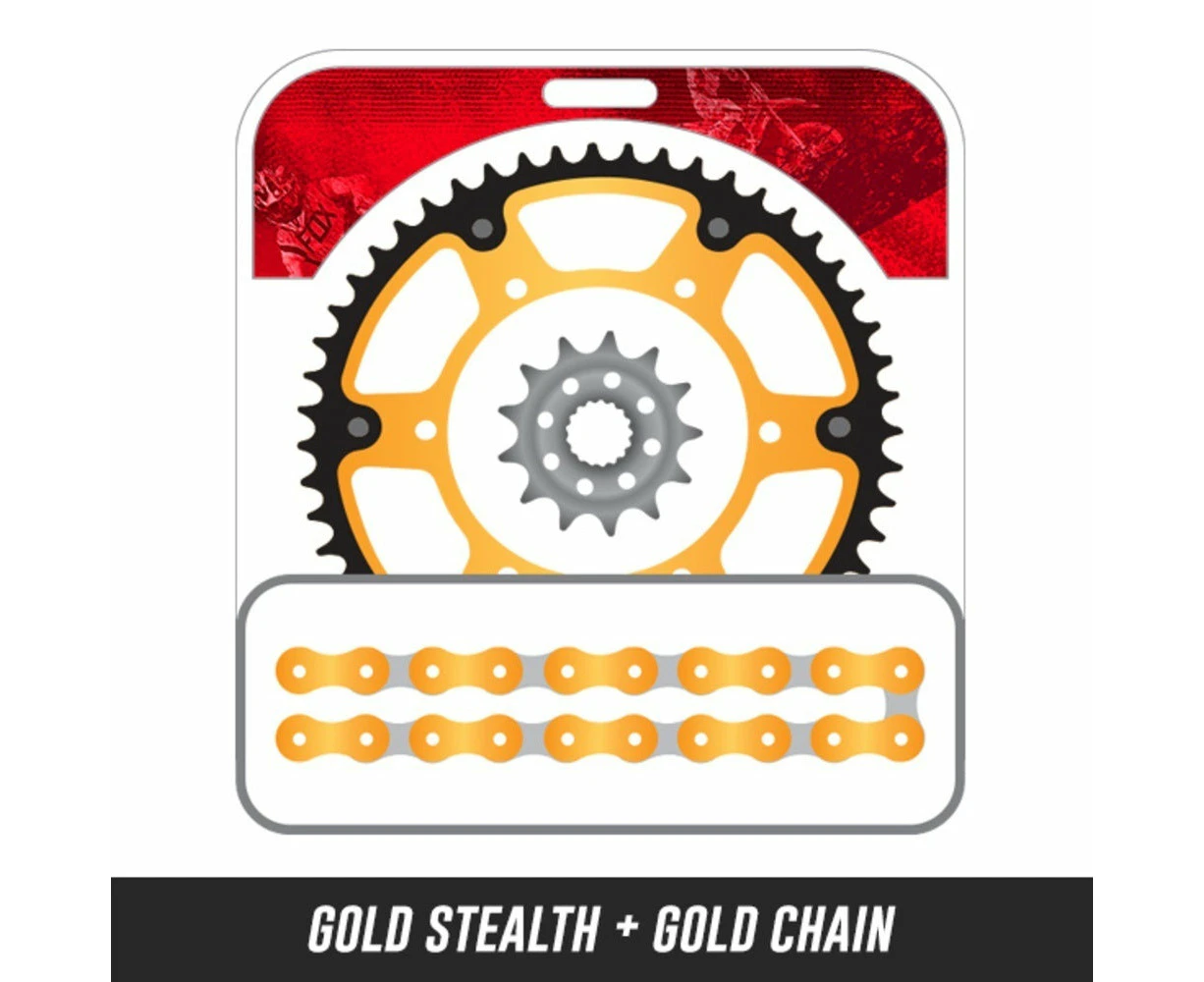 SuperSprox and EK Chain -  Honda CRF250R 04-16,Front: KSR-13,Rear: KAE-49 GOLD STEALTH,Chain: 520 SRX2 GOLD