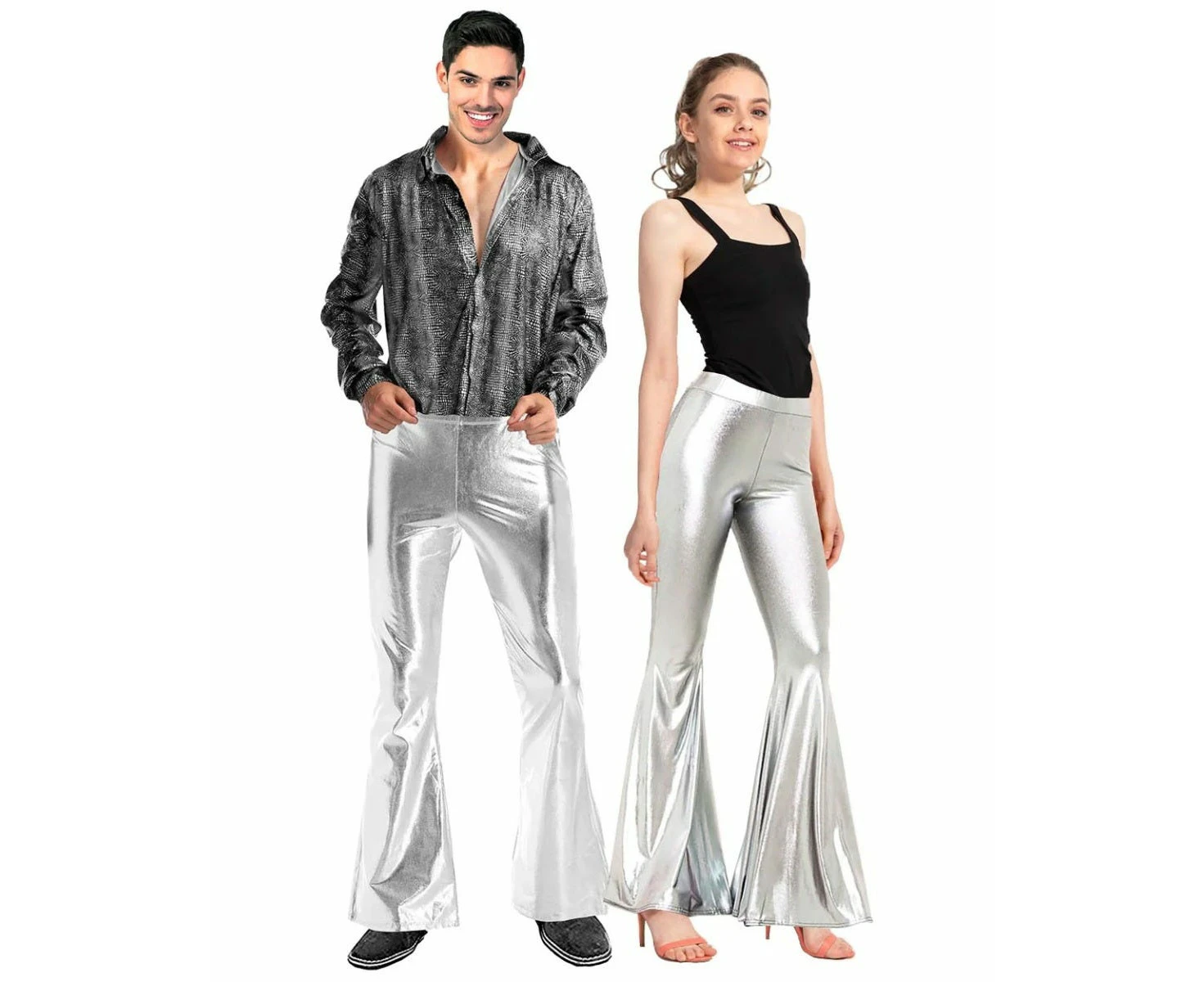 Metallic Silver Disco Flare Mens Pants