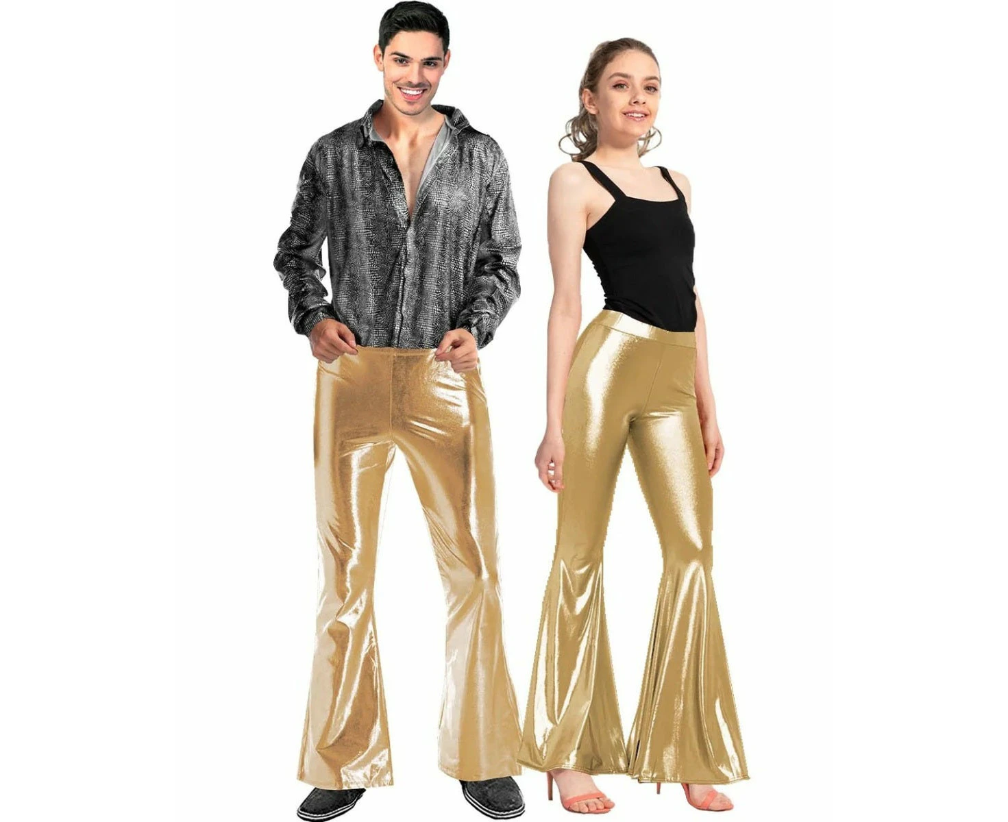 Metallic Gold Disco Flare Mens Pants