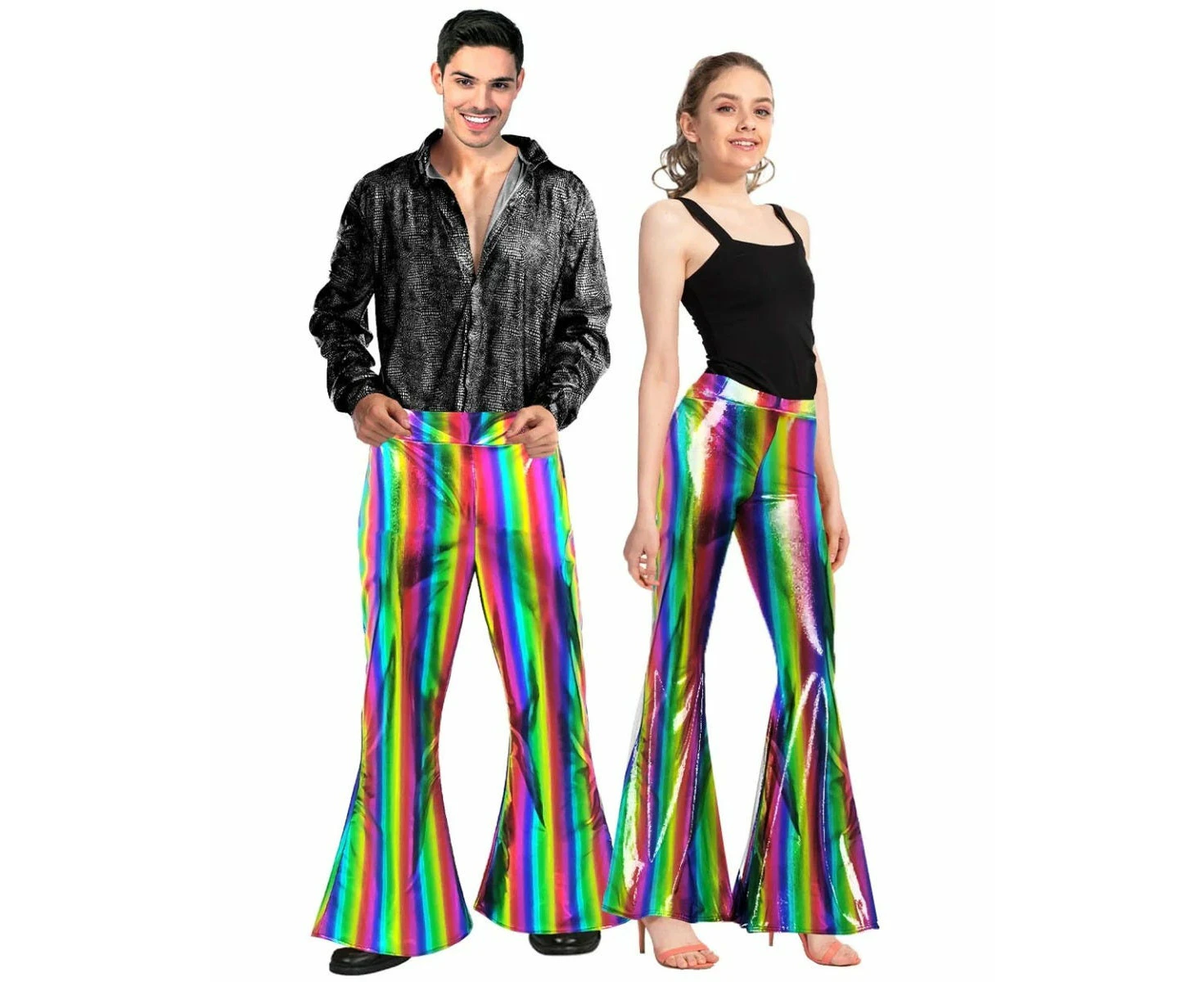 Metallic Rainbow Disco Flare Mens Pants