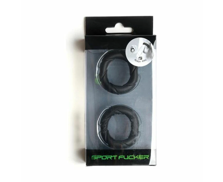 Sport Fucker Silicone Cock Rings Set Ready Rings X2, Male, Cock And Ball Stretcher, Black