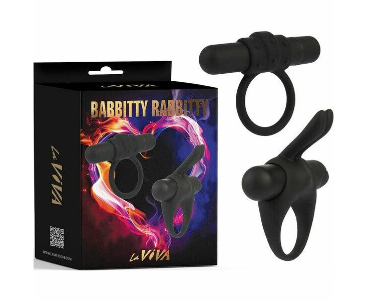 Laviva Rabbitty Babbitty Silicone Cockring Set Model R1b, Rechargeable Bunny Ear Clit Stimulation Black