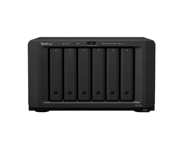 Synology DiskStation DS1621+ 6-Bay 3.5" Diskless 4xGbE NAS AMD Ryzen Quad Core 2.2GHz,4GB RAM, 3xUSB3,2x eSATA,Built in NVMe,3 yr Wty