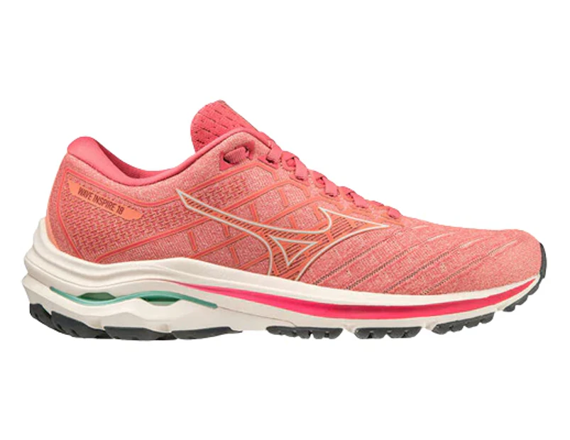 MIZUNO WOMENS WAVE INSPIRE 18 RUNNING SHOES - PINK / WHITE