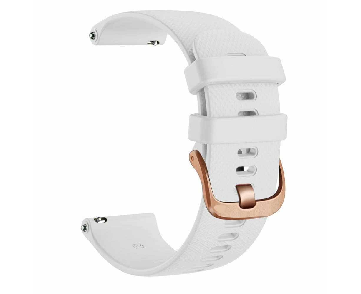 Garmin QuickFit 20mm compatible Silicone Watch Straps with Rose Gold Buckles - White