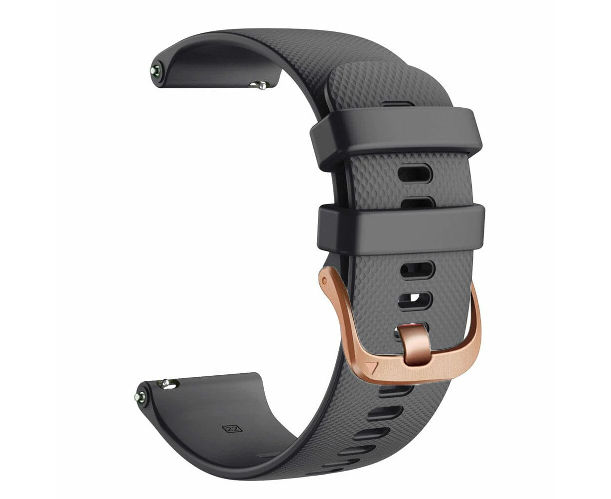 Garmin QuickFit 20mm compatible Silicone Watch Straps with Rose Gold Buckles - Black