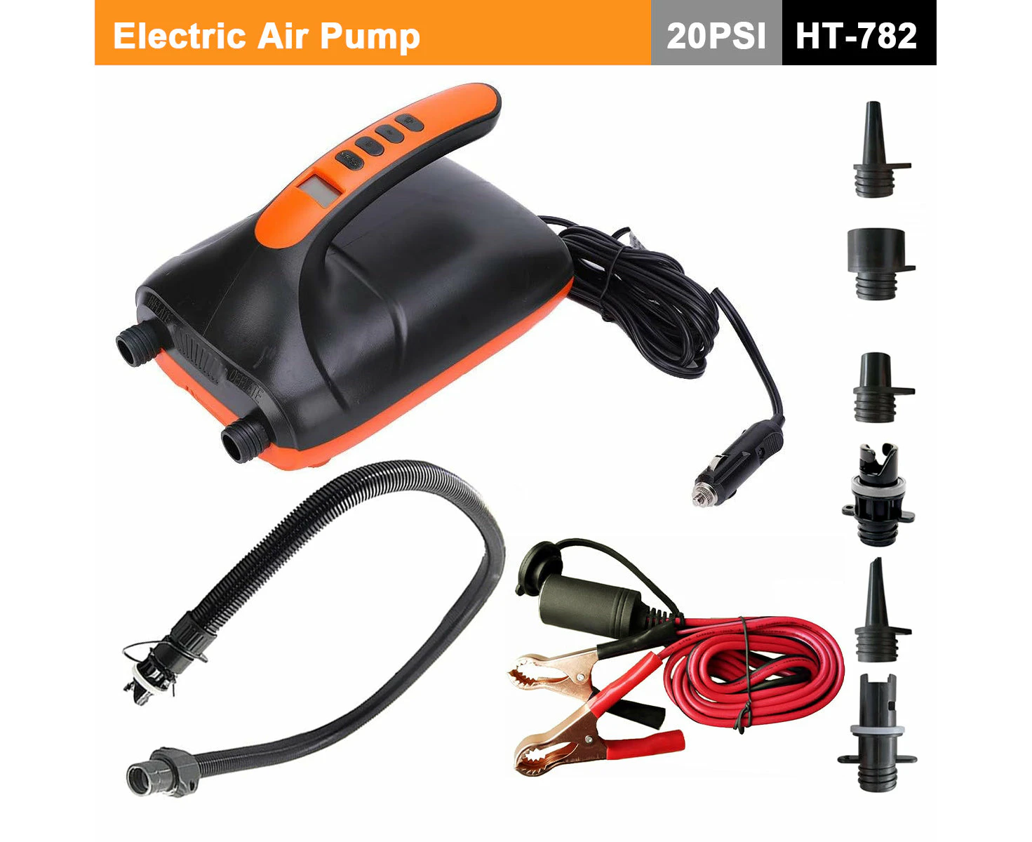 HT-782 20PSI High Pressure SUP Electric Air Pump 12V DC Paddle Board Auto-Off