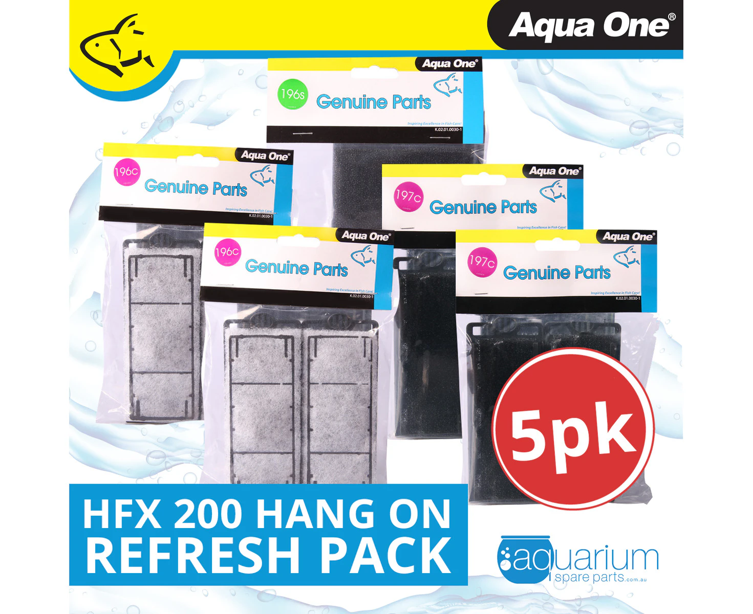 Aqua One HFX 200 Hang On Filter Refresh Pack (5pk)