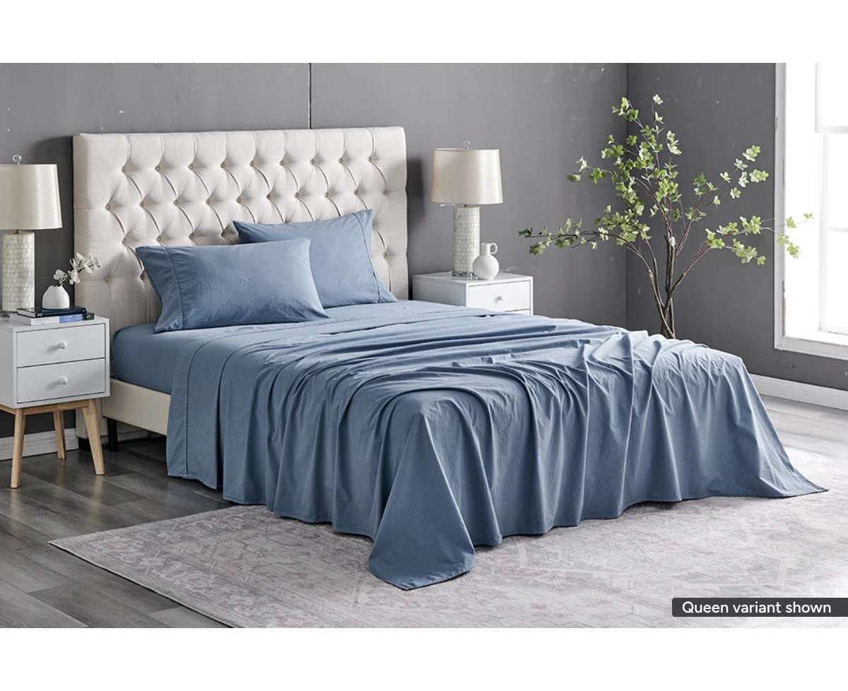 Brosa Sydney Stonewash Cotton Bed Sheet Set - Citadel Blue