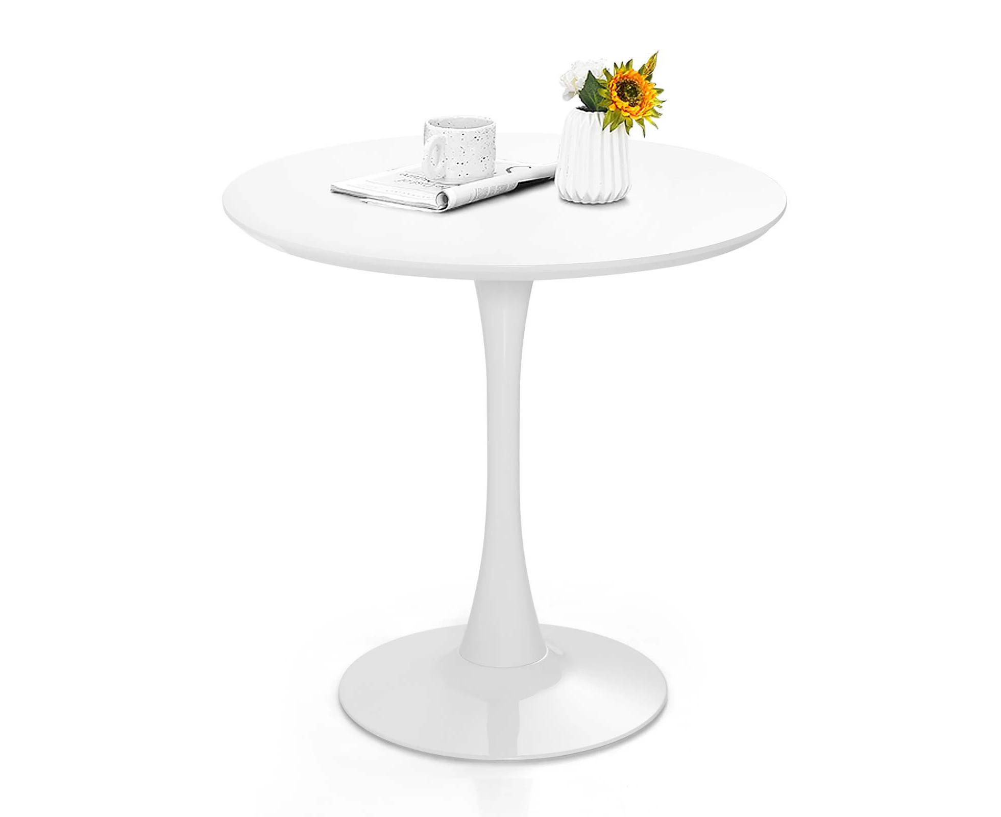 Giantex 80cm Round Dining Table Home Office Table w/Metal Pedestal Kitchen Coffee Side Table White