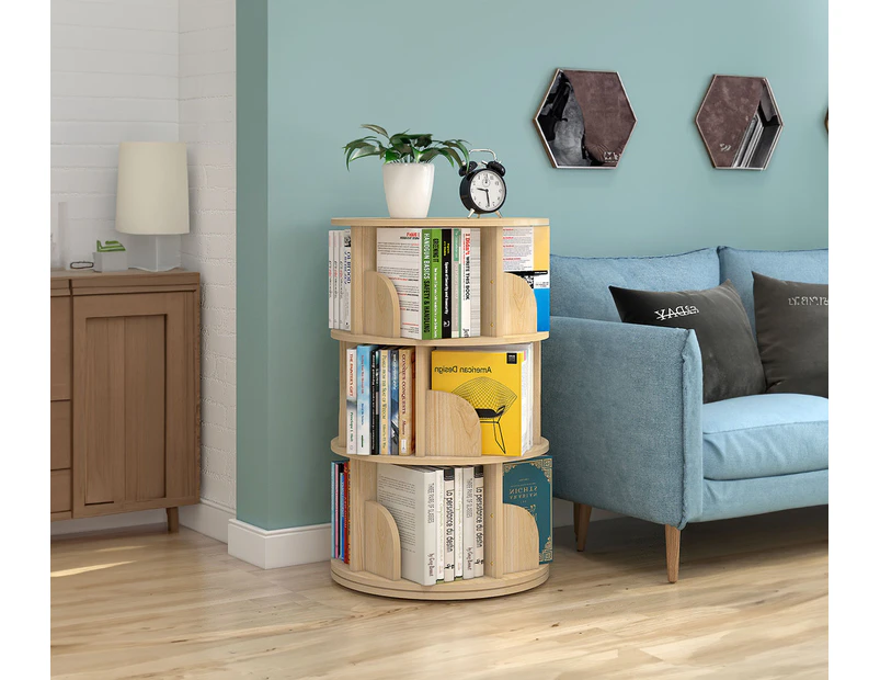 3-Tier Vesatile Spacious Rotating Swivel Wooden Bookcase Bookshelves 98cm Natural Oak