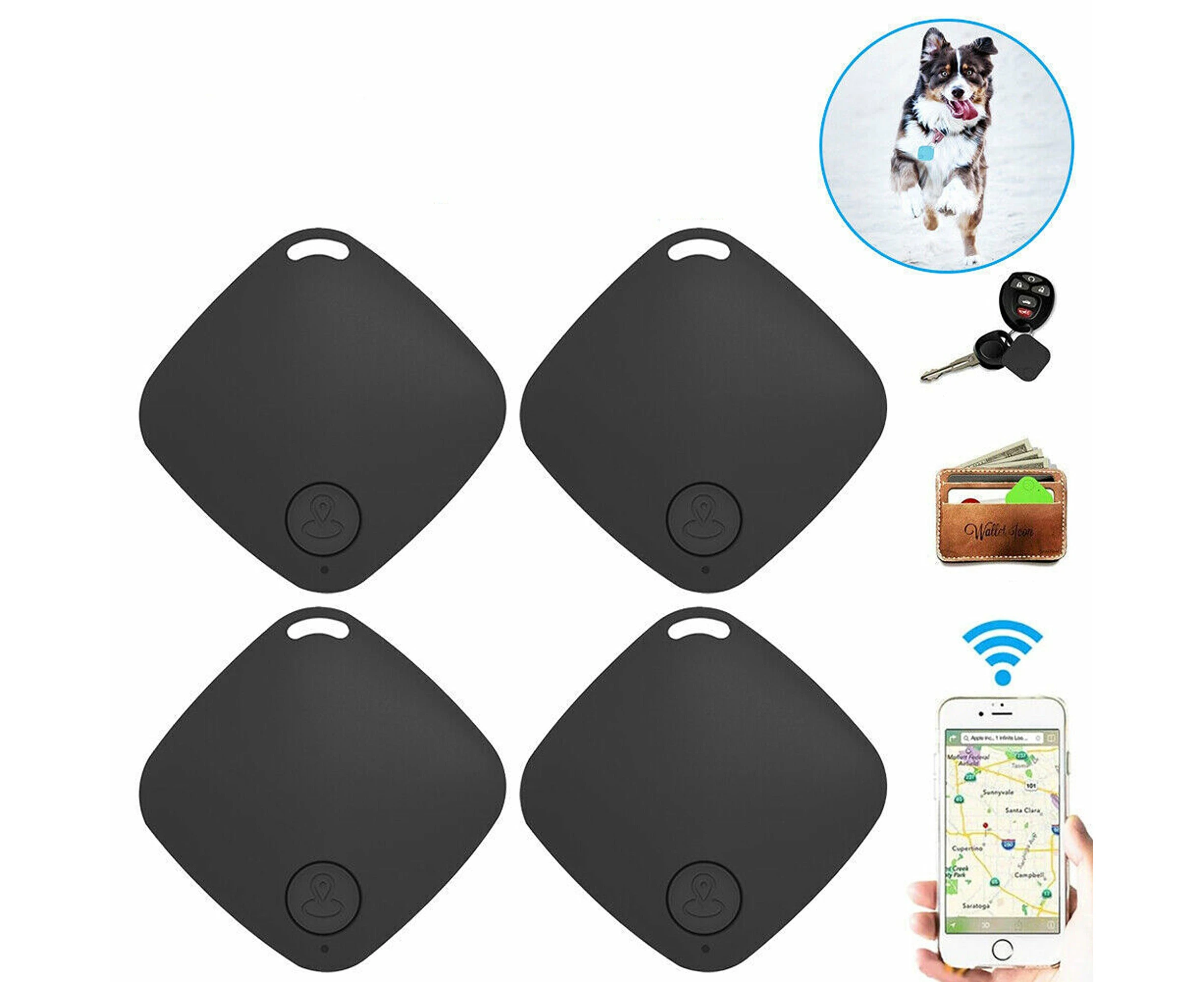 Mini GPS Tracker Anti Lost Smart Alarm Bluetooth Locator for Pet Kids Key Finder - 4pcs Black