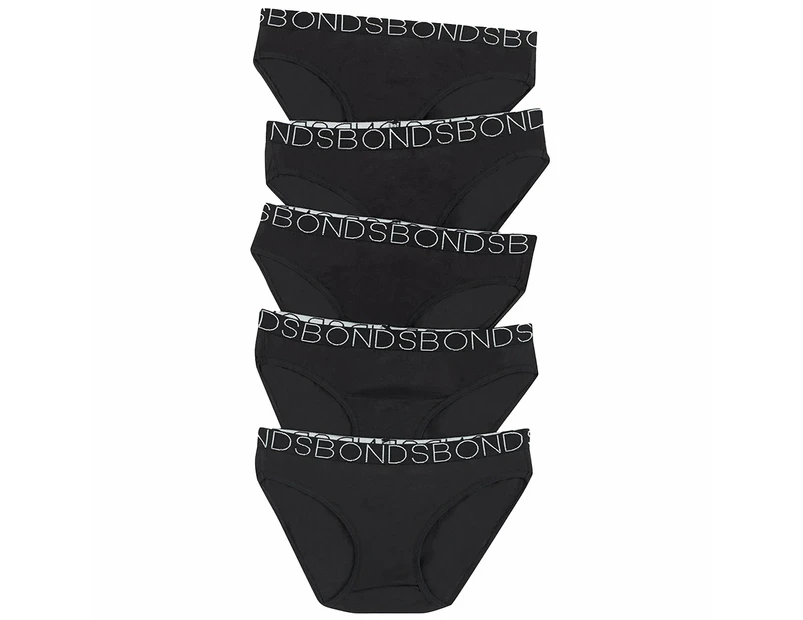 5 Pack Bonds Girls Bikini Kids Black Comfy Cotton Briefs Undies Underwear Panties UWCE5A