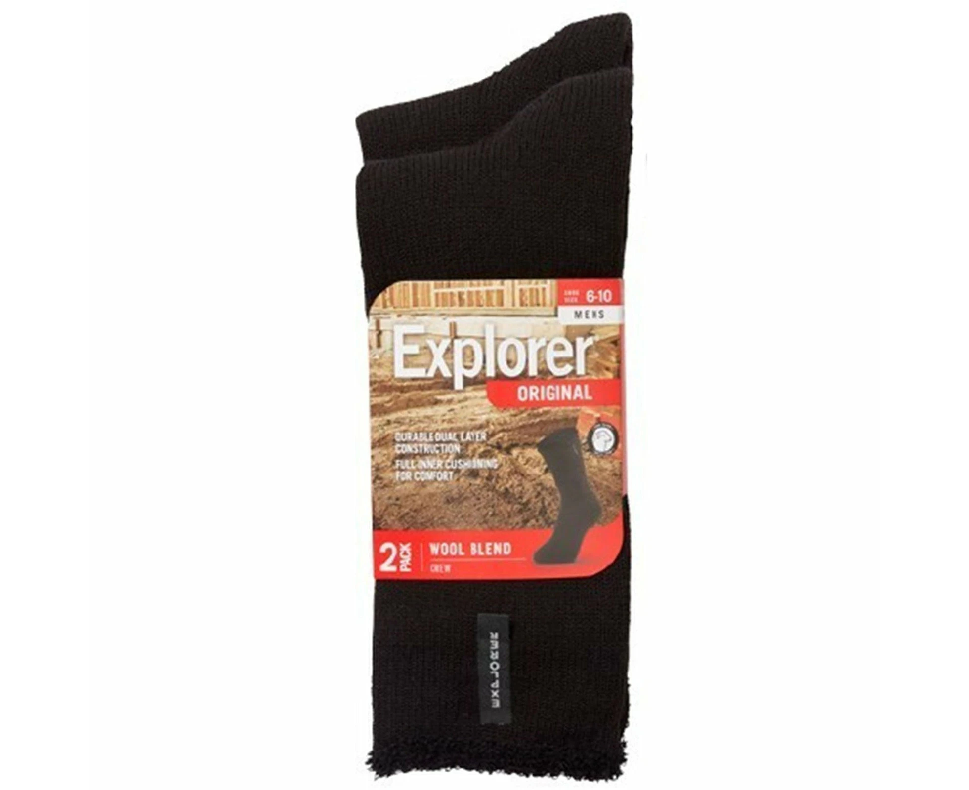 2 Pairs Holeproof Explorer Original Mens Crew Above Ankle Thick Work Wool Socks Winter Black