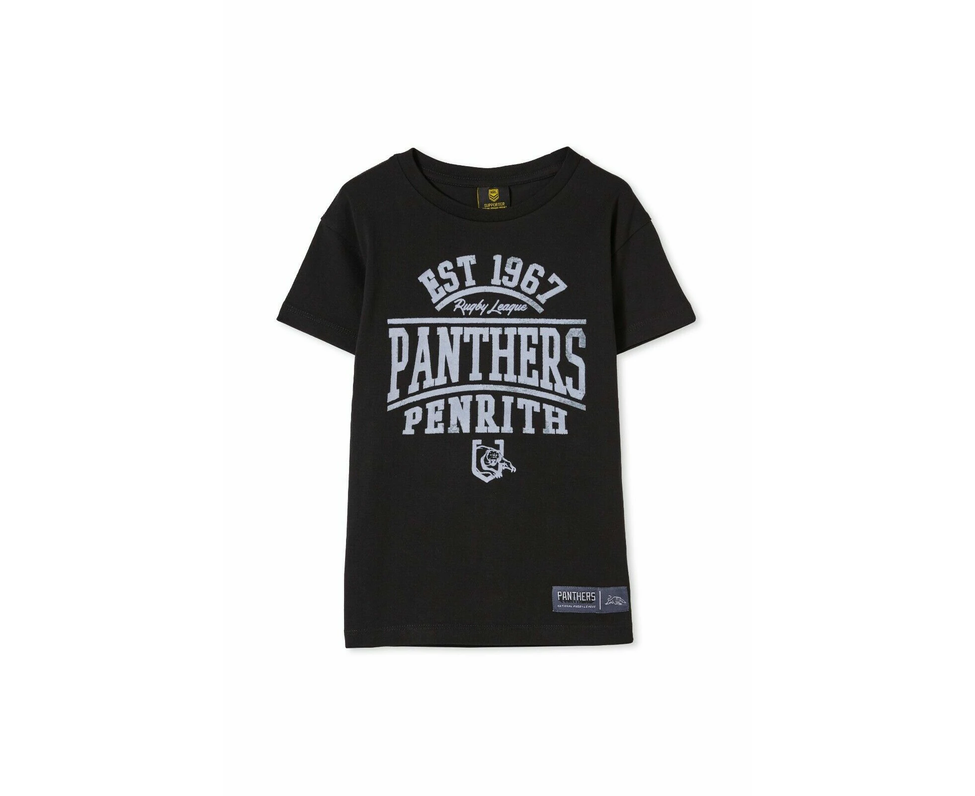 NRL Kids Distressed Flock Tee Shirt - Penrith Panthers - Toddler Youth T-Shirt