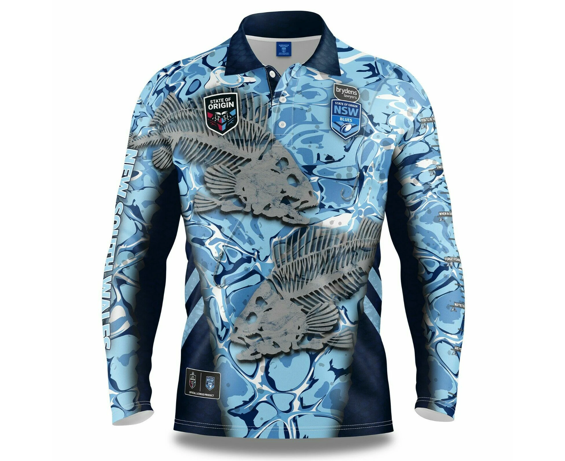 NRL 2021 Long Sleeve Skeletor Fishing Polo Tee Shirt - New South Wales Blues