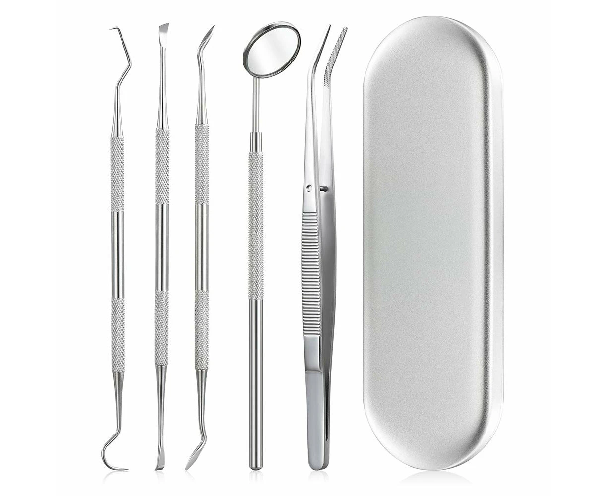 Dental Tools, 5 Pcs Professional Teeth Cleaning Tools Stainless Steel Dental Scaler, Mouth Mirror, Tarter Scraper, Tooth Pick, Tweezers, For Personal & Pet