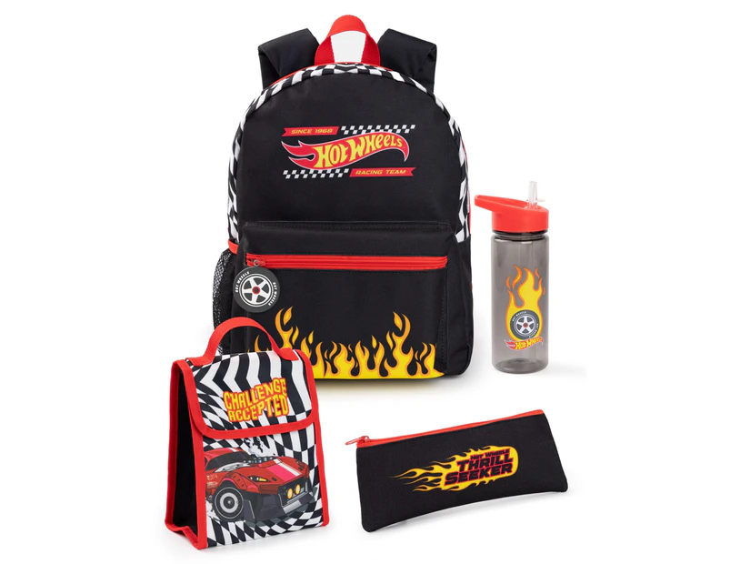 Hot Wheels Checkerboard Flame Backpack Set (Black/Red) - NS8478