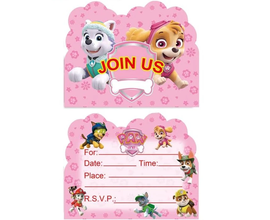 10PC Girls Paw Patrol Invitation Cards Birthday Decorations Party Supplies