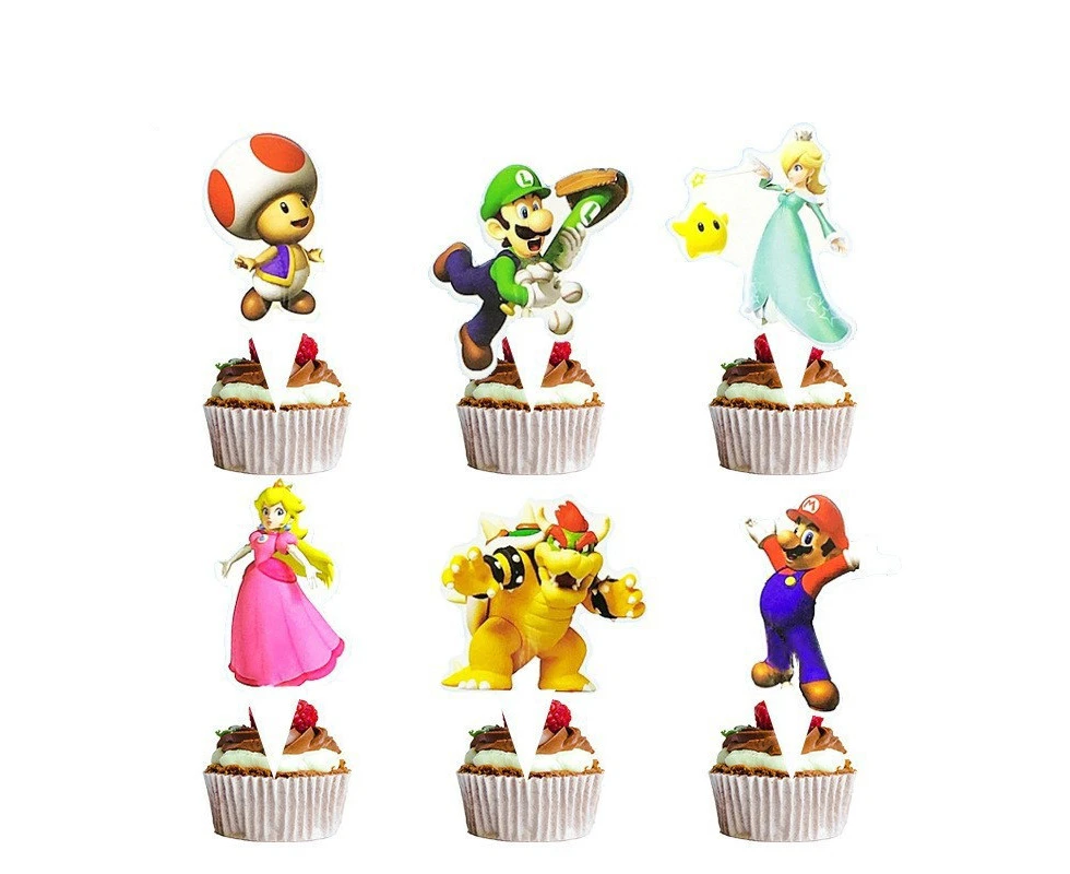 24PC Super Mario Cupcake Toppers Birthday Decorations Party Supplies