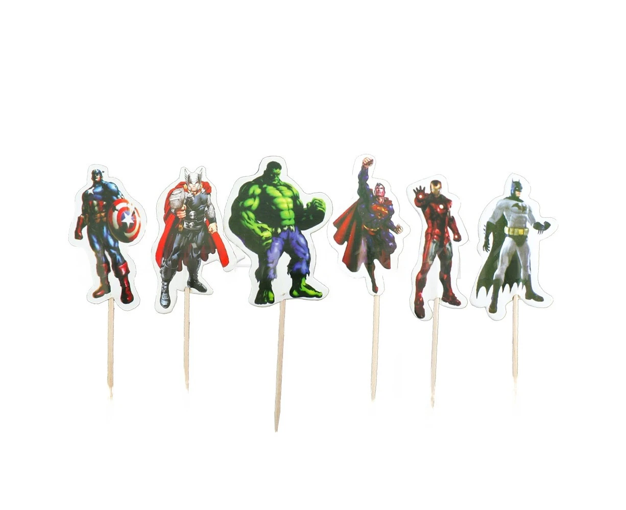 24PC Superhero Avengers Cupcake Toppers Birthday Decorations Party Supplies