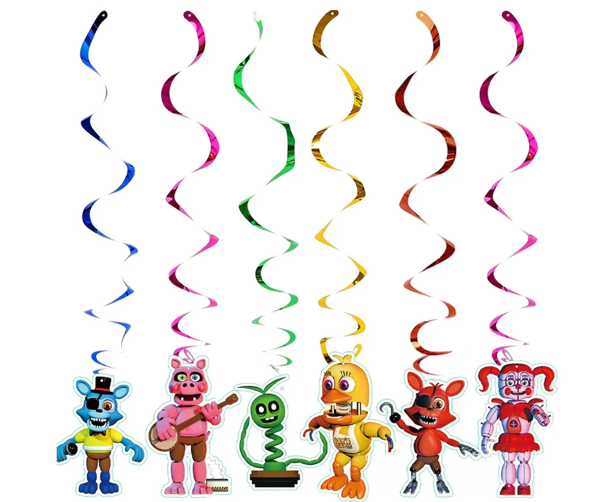 6PC Five Nights at Freddys Spiral Swirl Party Supplies Birthday Decorations