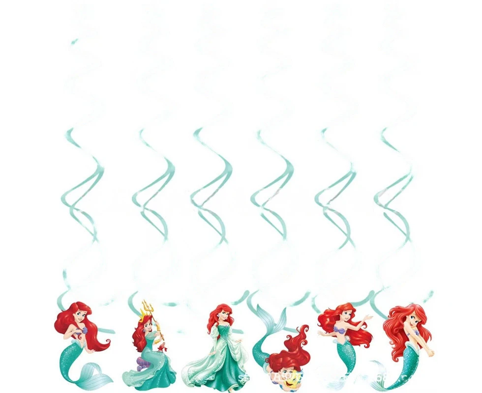 6PC Ariel the Little Mermaid Spiral Swirl Party Supplies Birthday Decorations