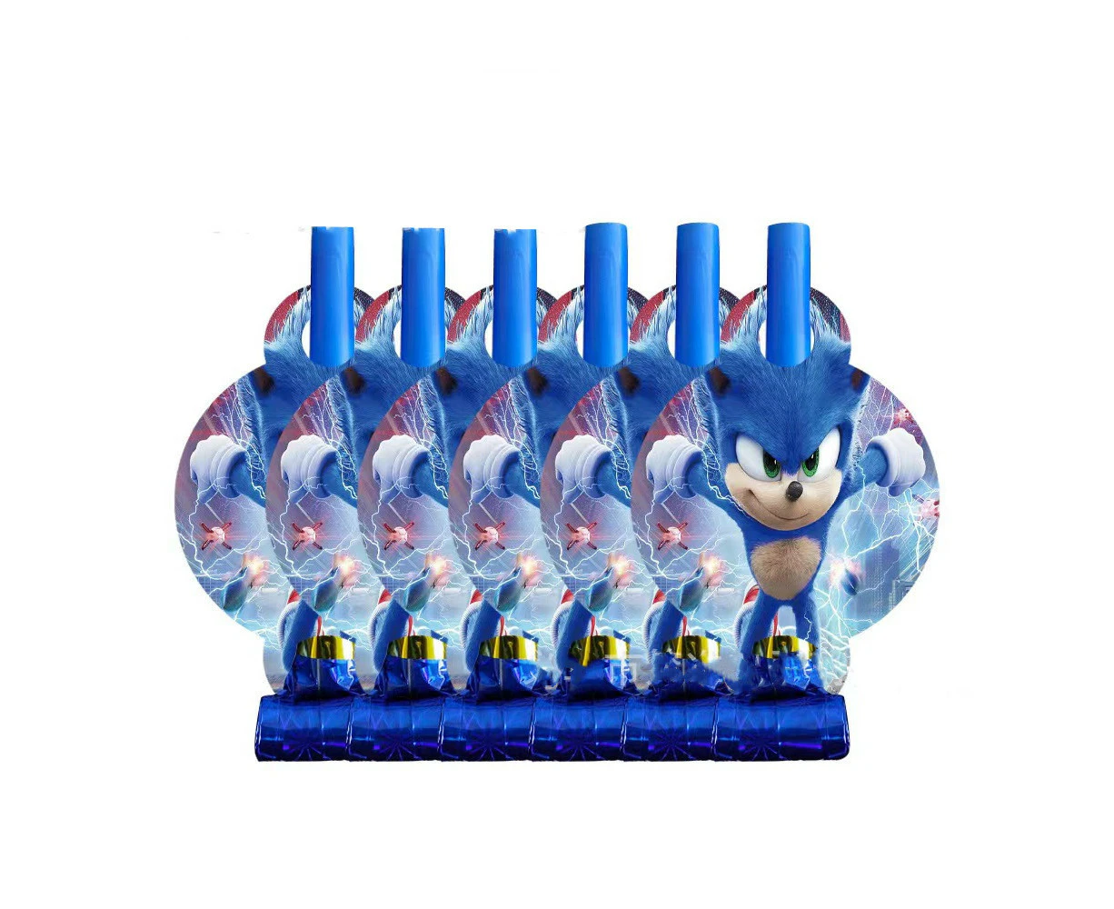 6PC New Sonic the Hedgehog Blowout Whistles Birthday Decorations Party Supplies