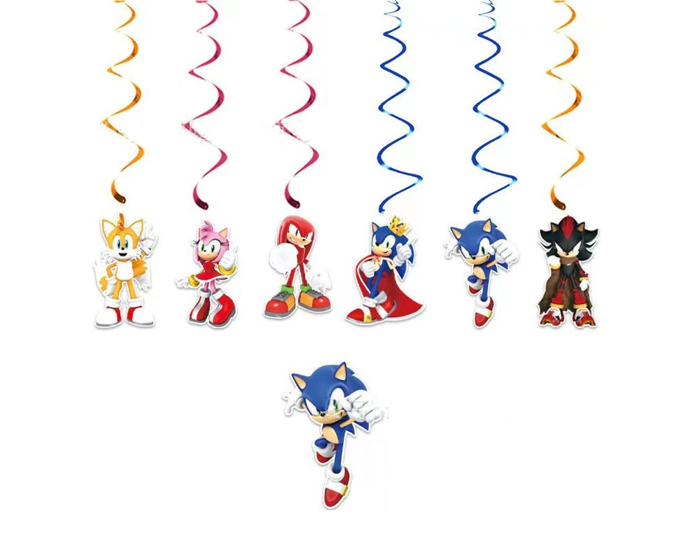 6PC New Sonic the Hedgehog Spiral Swirl Party Supplies Birthday Decorations