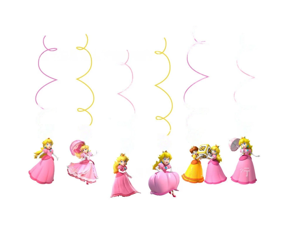 6PC Princess Peach Spiral Swirl Party Supplies Birthday Decorations