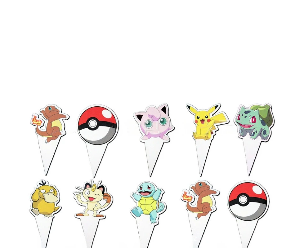 24PC New Pokemon Cupcake Toppers Birthday Decorations Party Supplies