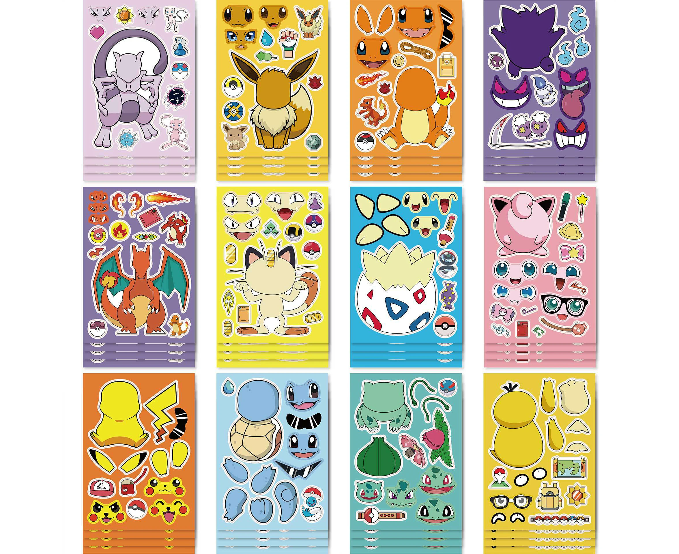 12PC Pokemon Make a Face DIY Stickers Birthday Party Favors Lolly Loot Bag Fillers