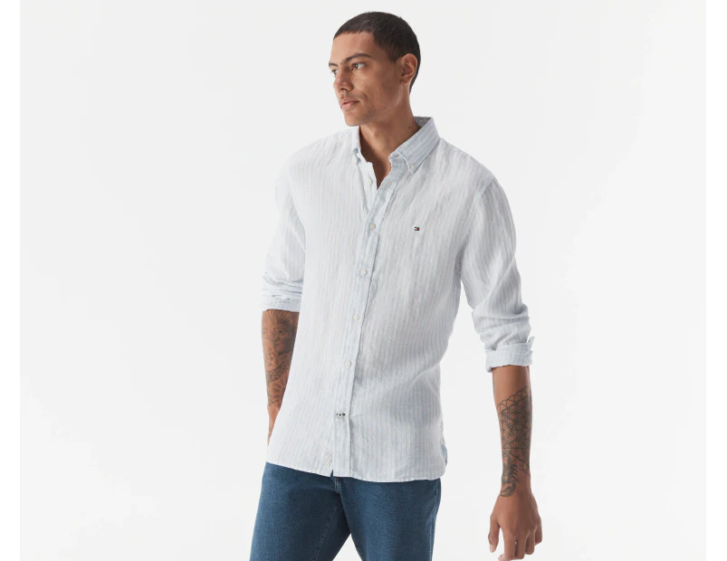 Tommy Hilfiger Men's Premium Linen Stripe Shirt - Breezy Blue/White