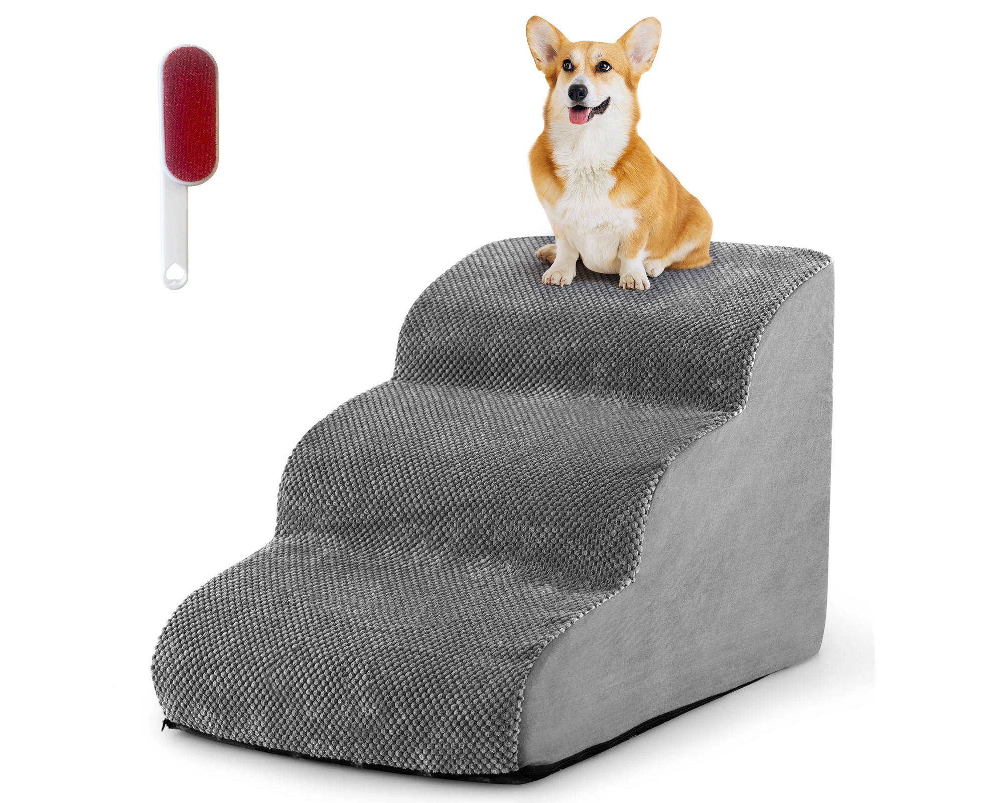 3-Tier Foam Dog Ramp 40cm Pet Stairs Ladder for High Sofa Bed Couch Puppy Step Stool Grey