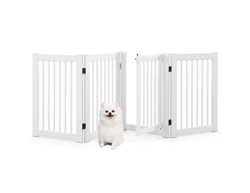 Wooden Pet Gate 4-Panel Dog Fence 207 x 77cm Foldable Pet Barrier Puppy Safety Fence w/Lockable Door White