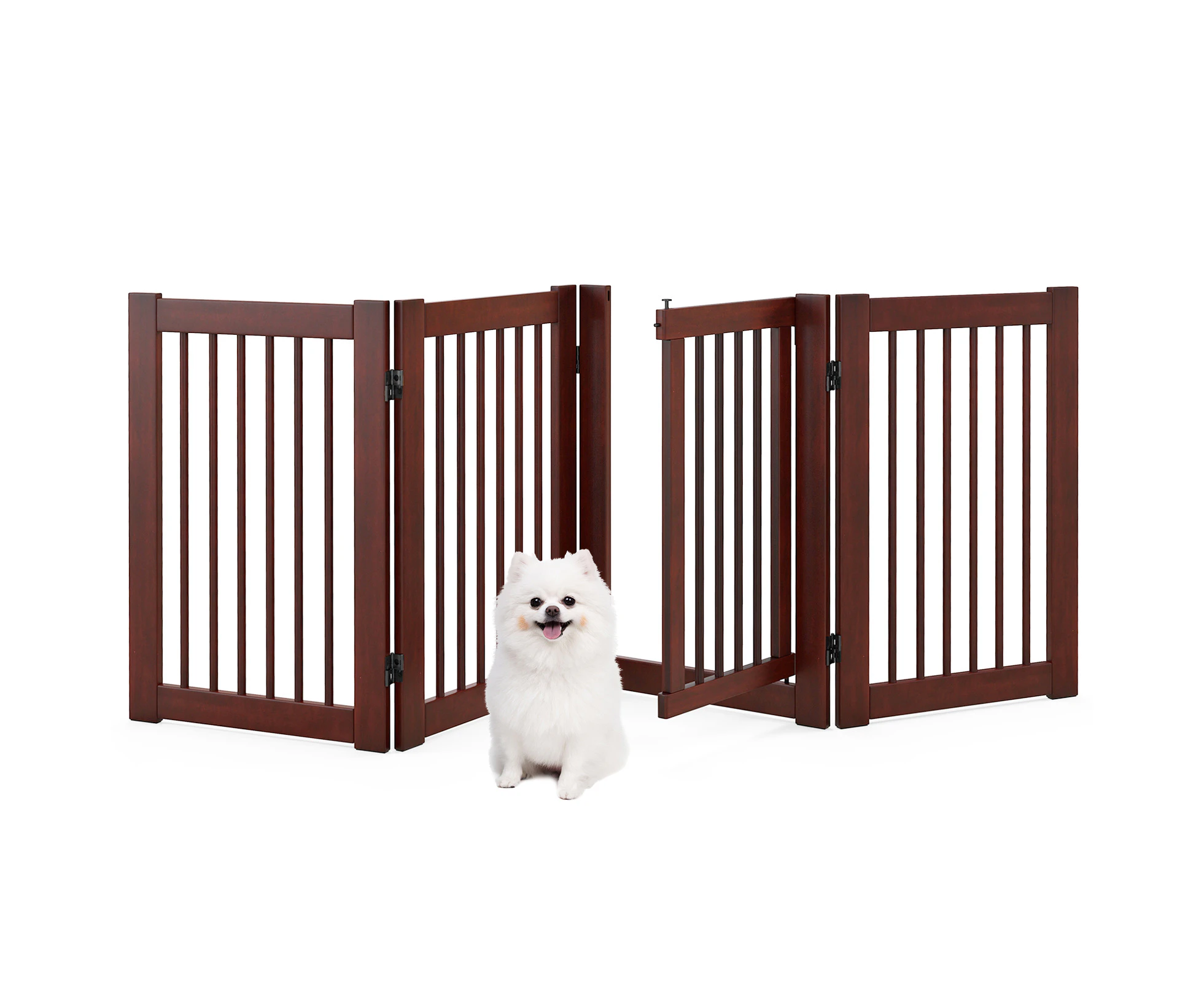 Wooden Pet Gate 4-Panel Dog Fence 207 x 77cm Foldable Pet Barrier Puppy Safety Fence w/Lockable Door Brown