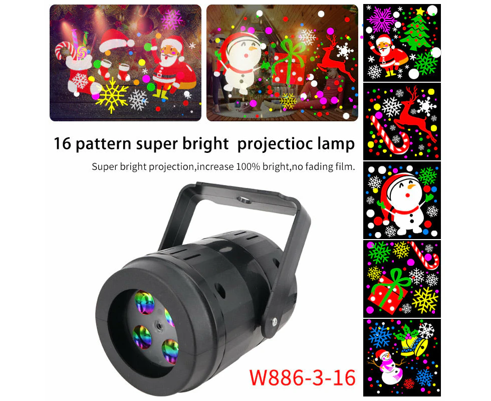 USB Power -16 Pattern Christmas Holiday Projection Lamp