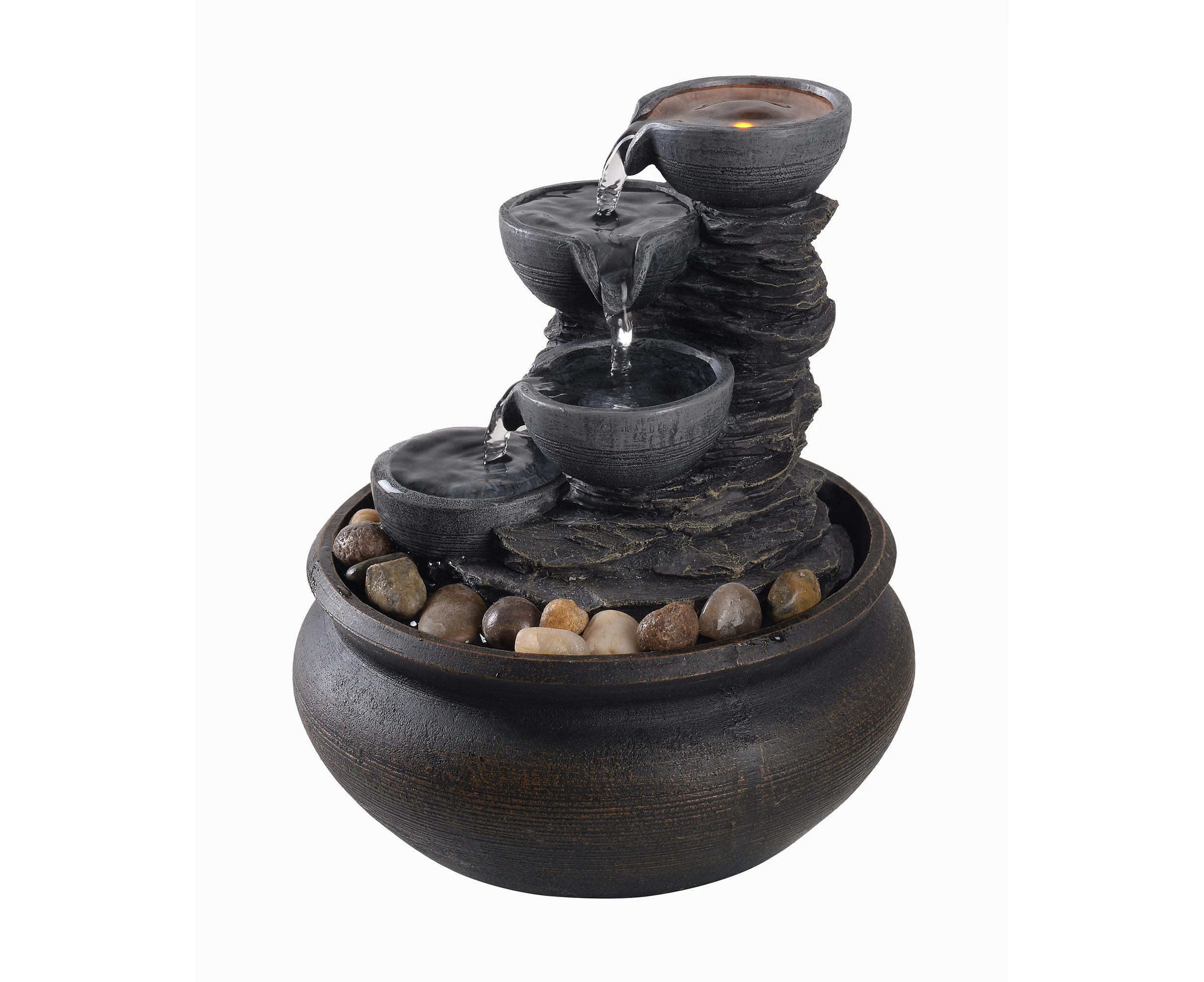 Teamson Home 20 cm 4-Tier Indoor/Outdoor Tabletop Water Fountain with LED Lights, Stone Gray